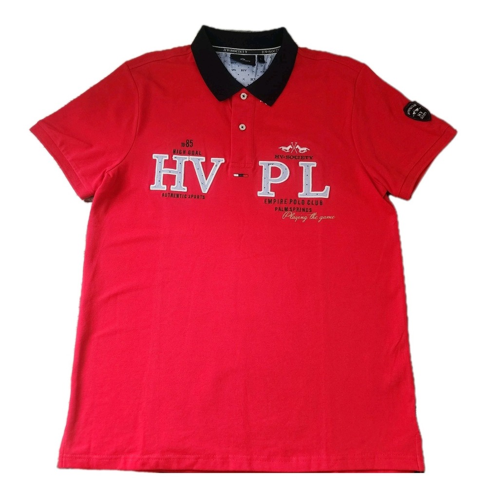 HV Society Womens Polo Shirt Red Embroidered Equestrian‎ Empire Club XL Preppy